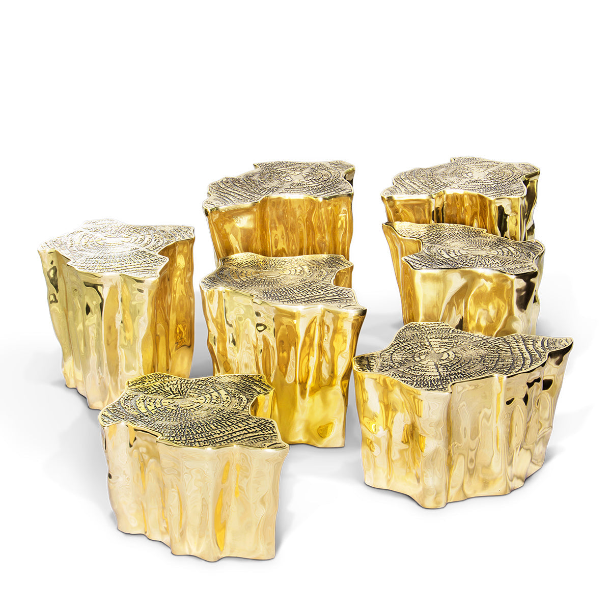Luxury White Coffee Table with Sculptural Gold Base & Organic Modern Design