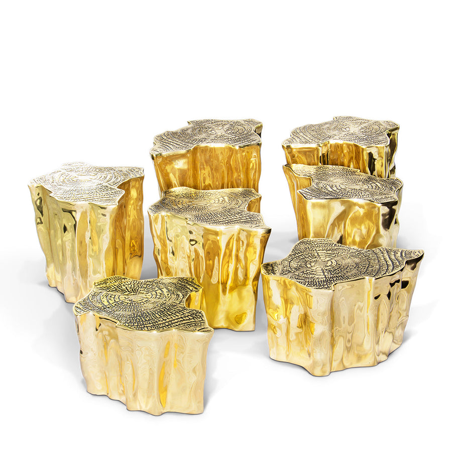 Luxury White Coffee Table with Sculptural Gold Base & Organic Modern Design