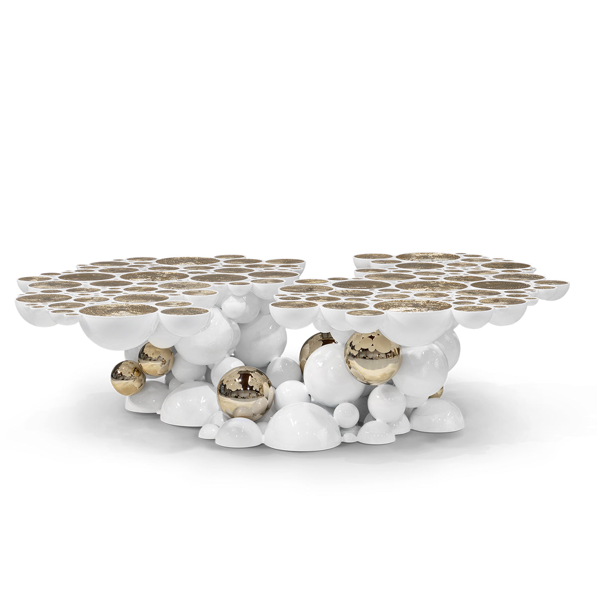 Luxury Sculptural Coffee Table with Gold Sphere Base & Black Glass Top