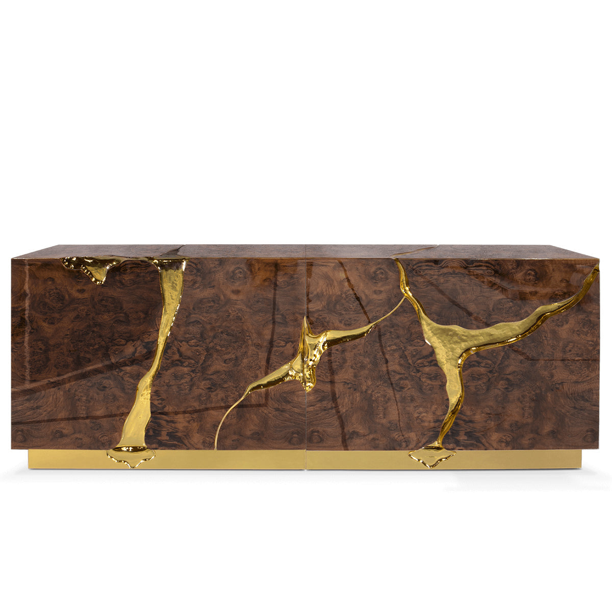 Luxury Black Gold Sideboard Cabinet with Sculptural Cracked Design