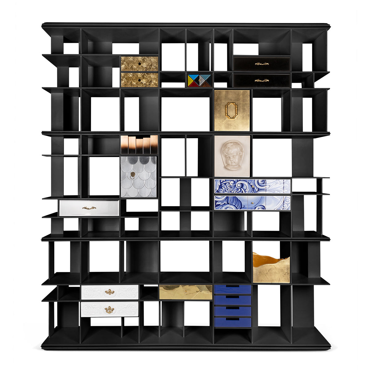 Luxury Glass Display Cabinet with Brass Accents, Curio Storage & Designer Shelving