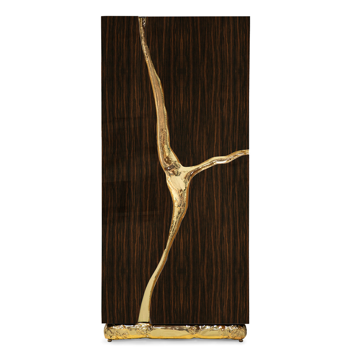 Luxury Walnut Display Cabinet with Sculptural Brass Accents & Hidden Storage