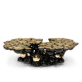 Luxury Sculptural Coffee Table with Gold Sphere Base & Black Glass Top