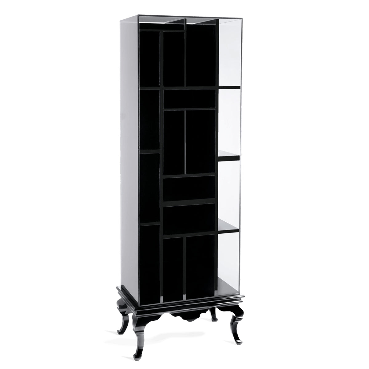 Luxury Tall Bookcase with Smoked Glass Shelves & Modern Display Storage