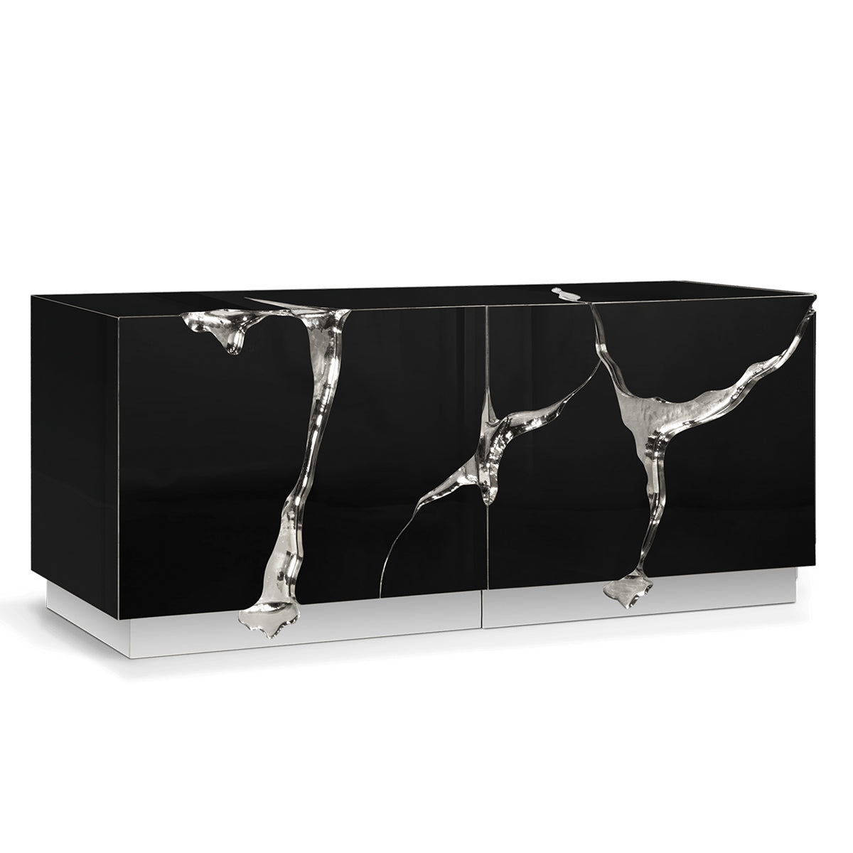 Luxury Black Gold Sideboard Cabinet with Sculptural Cracked Design