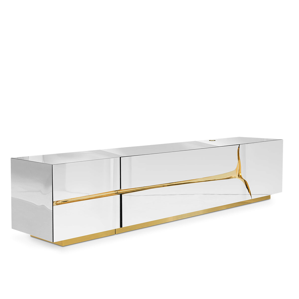 Luxury Black Gold TV Stand Cabinet with Sculptural Design & Media Storage