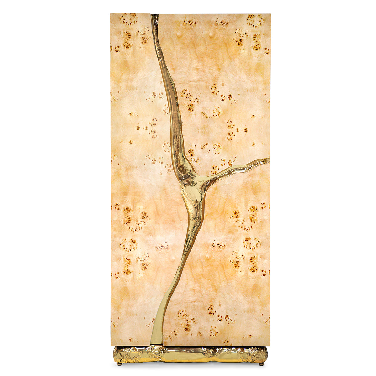 Luxury Walnut Display Cabinet with Sculptural Brass Accents & Hidden Storage