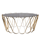 Luxury Round Coffee Table with Sculptural Brass Base, Smoked Glass Top & Modern Architectural Design