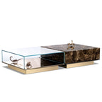 Luxury Coffee Table Set with Marble, Glass & Sculptural Gold Brass Design
