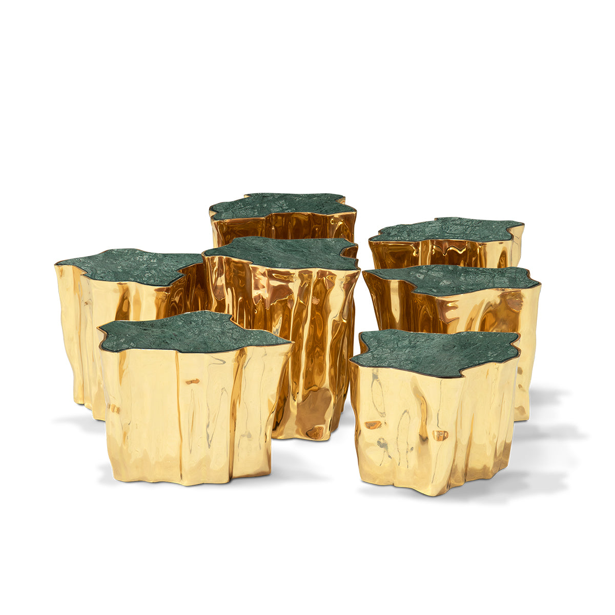 Luxury White Coffee Table with Sculptural Gold Base & Organic Modern Design