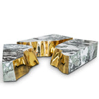 Luxury Coffee Table with Cracked Brass Sculptural Base & Smoked Glass Top
