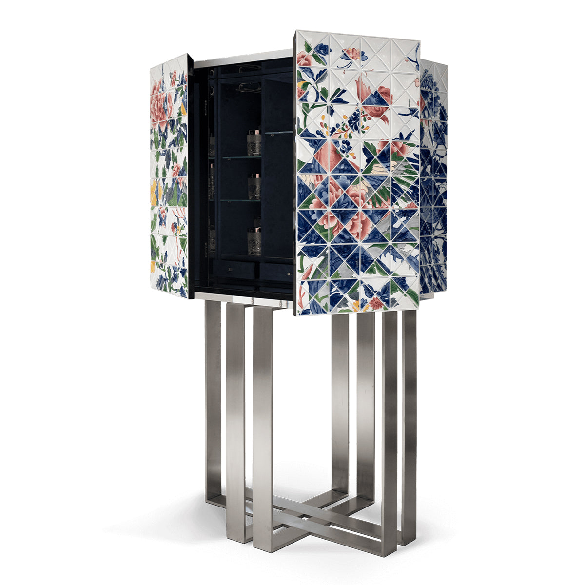 Luxury Geometric Bar Cabinet with Pixel-Inspired Design & Hidden Storage