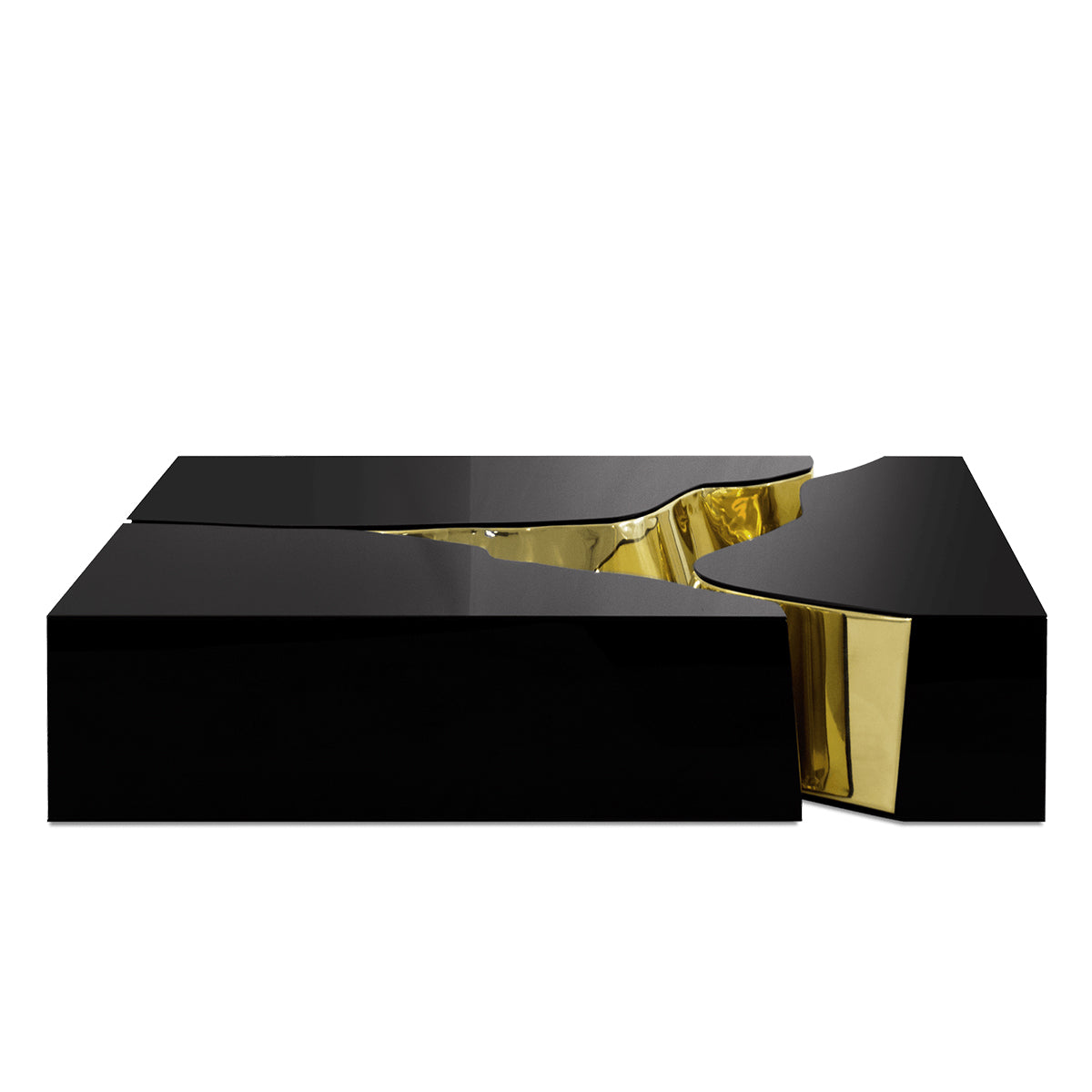 Luxury Coffee Table with Cracked Brass Sculptural Base & Smoked Glass Top