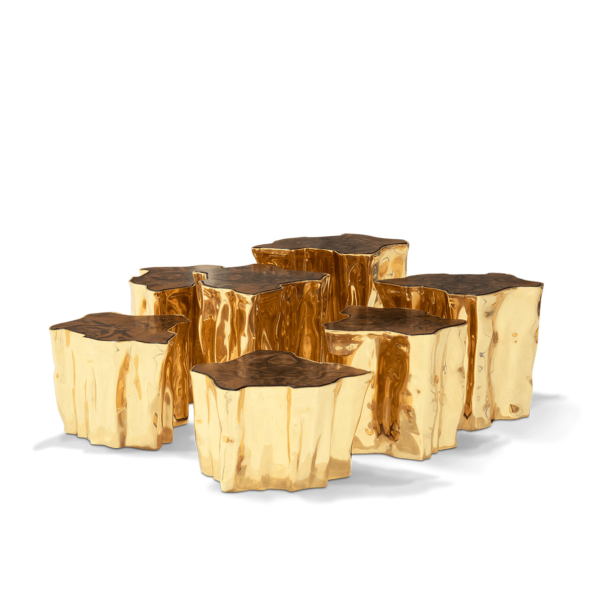 Luxury White Coffee Table with Sculptural Gold Base & Organic Modern Design