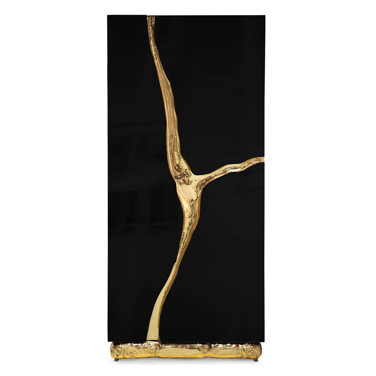Luxury Walnut Display Cabinet with Sculptural Brass Accents & Hidden Storage