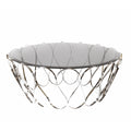 Luxury Round Coffee Table with Sculptural Brass Base, Smoked Glass Top & Modern Architectural Design