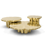 Luxury Patina Brass Coffee Table Set with Round Tiered Tops & Statement Design