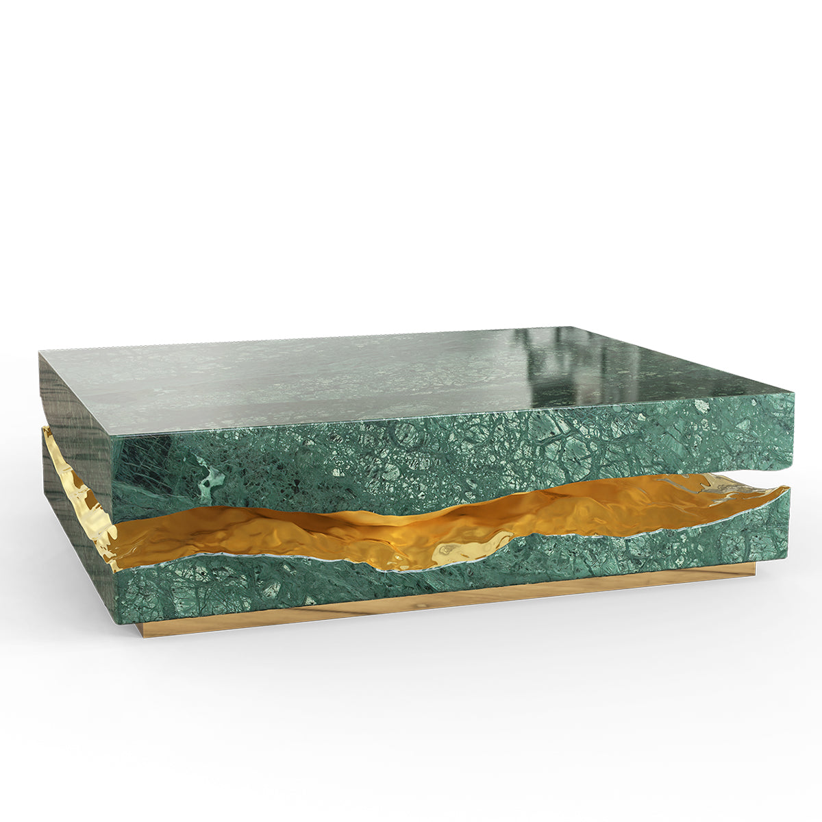 Luxury Carrara Marble Coffee Table with Sculptural Brass Frame & Organic Design