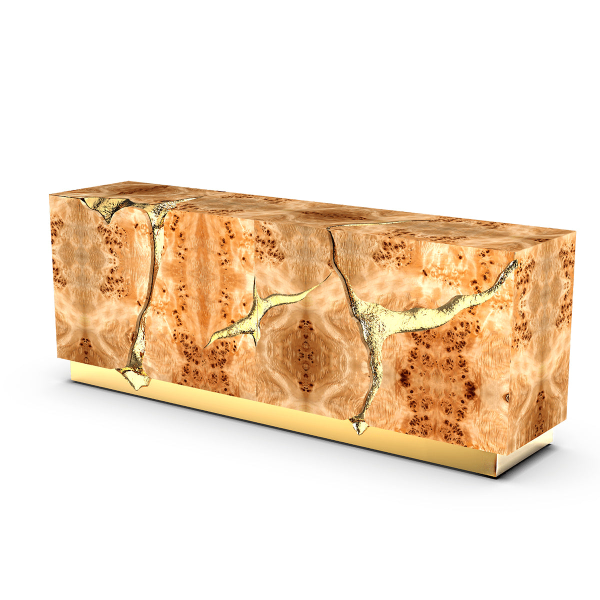Luxury Black Gold Sideboard Cabinet with Sculptural Cracked Design