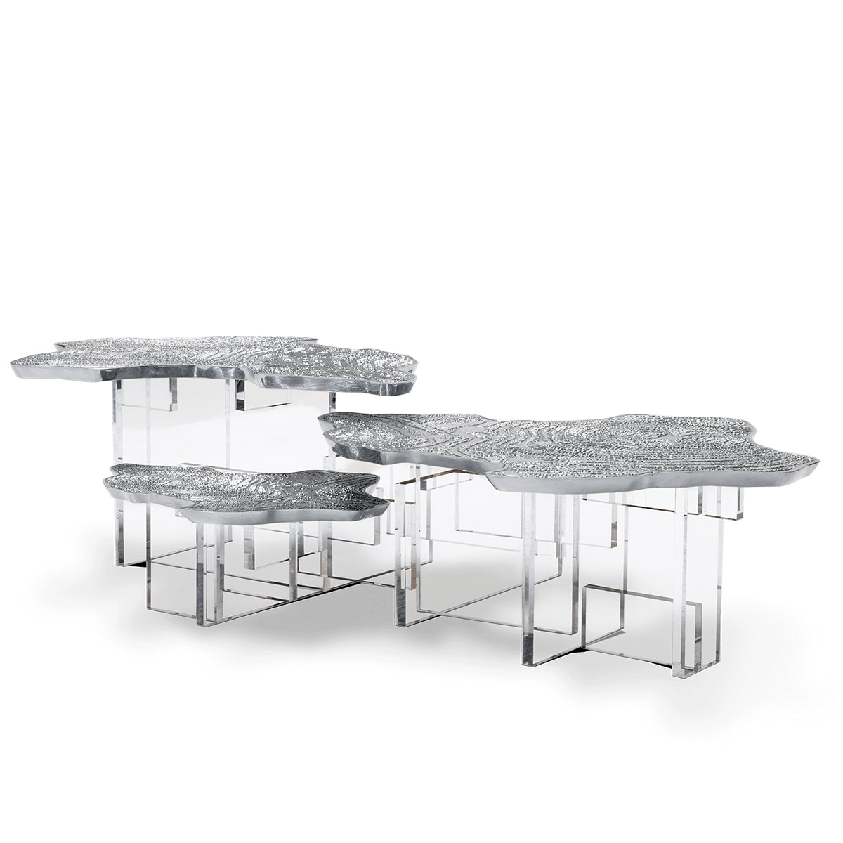Luxury Designer Coffee Table with Hand-Painted Artistic Top & Sculptural Brass Base