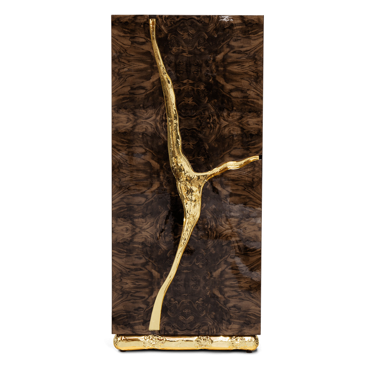 Luxury Walnut Display Cabinet with Sculptural Brass Accents & Hidden Storage