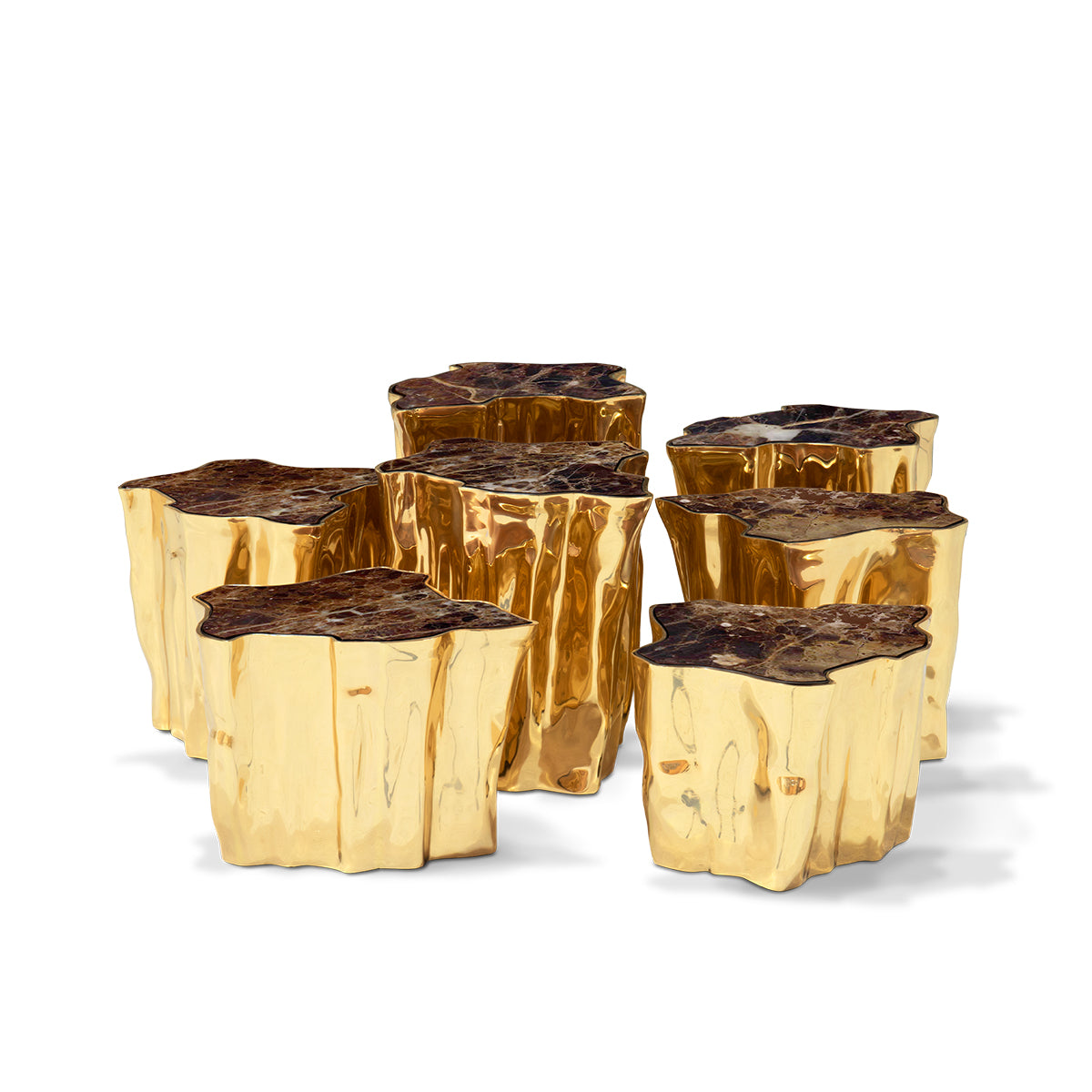 Luxury White Coffee Table with Sculptural Gold Base & Organic Modern Design