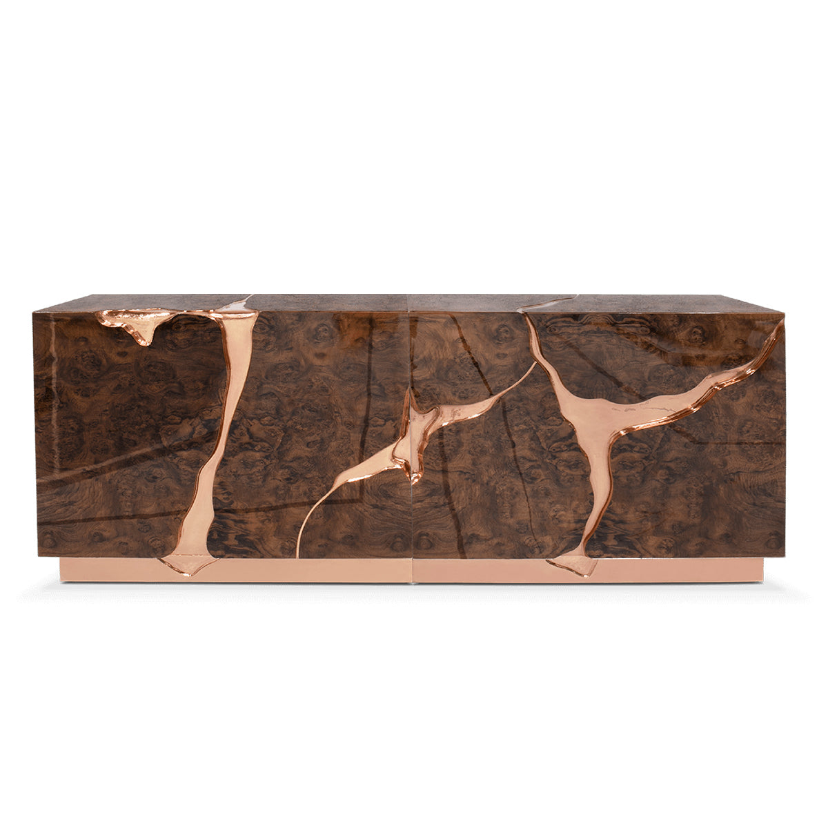 Luxury Black Gold Sideboard Cabinet with Sculptural Cracked Design