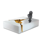 Luxury Coffee Table with Cracked Brass Sculptural Base & Smoked Glass Top