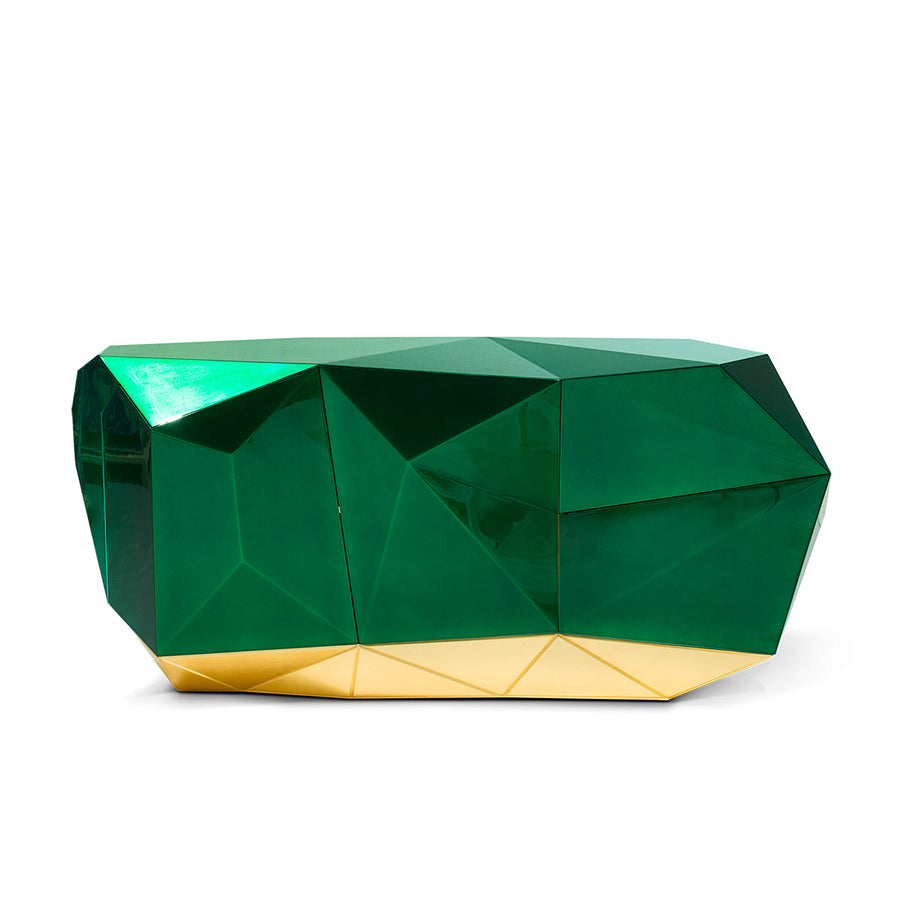 Luxury Emerald Green Sideboard Cabinet with Diamond-Inspired Faceted Design