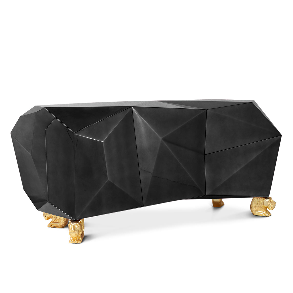 Luxury Diamond-Inspired Sideboard Cabinet with Black Gold Finish & Hidden Storage