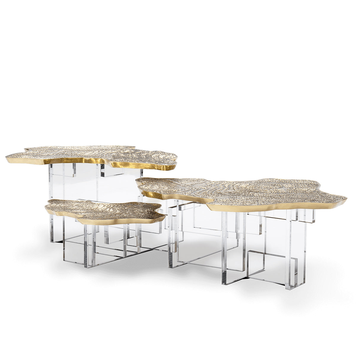 Luxury Designer Coffee Table with Hand-Painted Artistic Top & Sculptural Brass Base