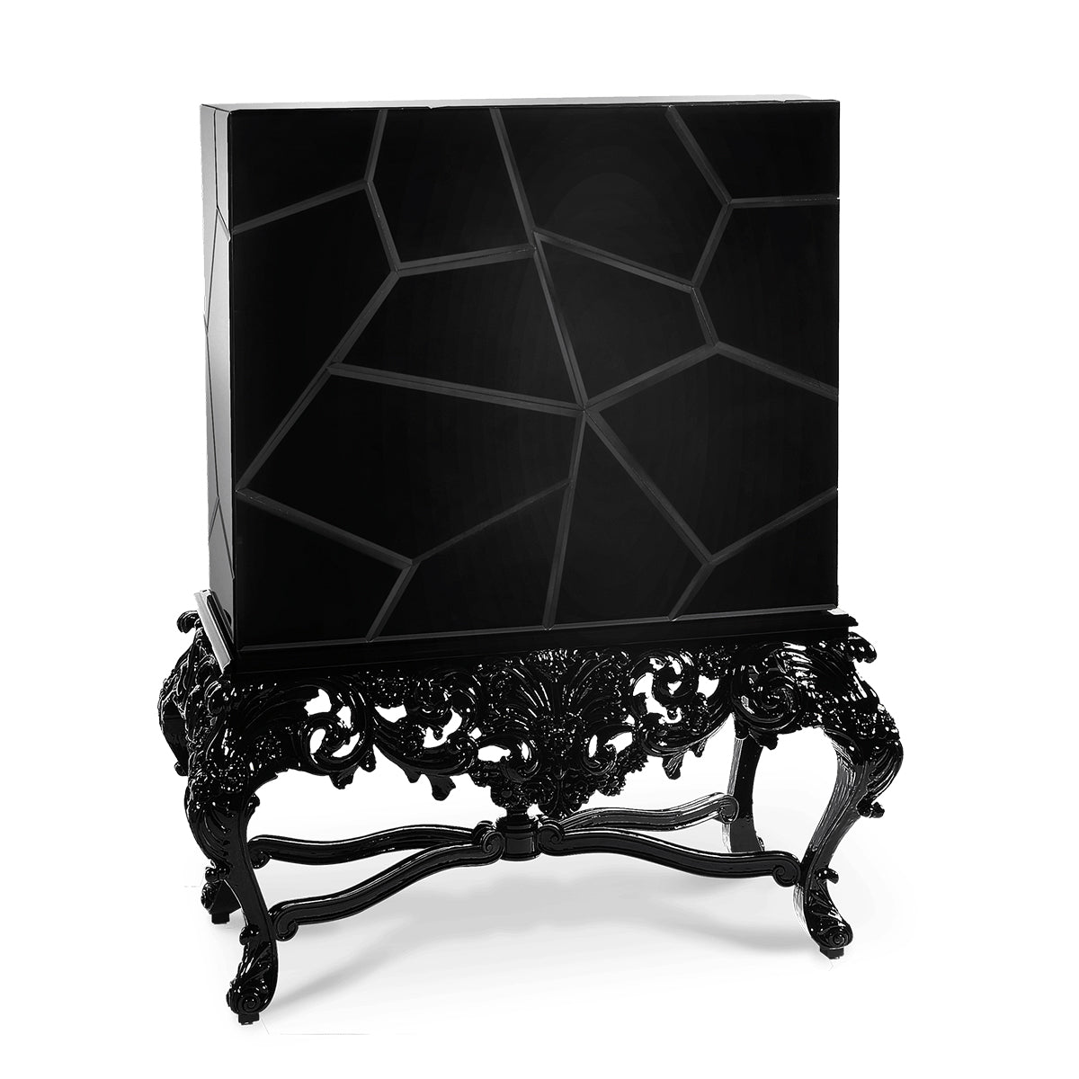 Luxury Curio Display Cabinet with Hand-Painted Tile Artwork & Glass Storage