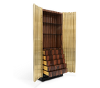 Luxury Curio Cabinet with Brass Tube Design, Glass Shelves & Hidden Storage