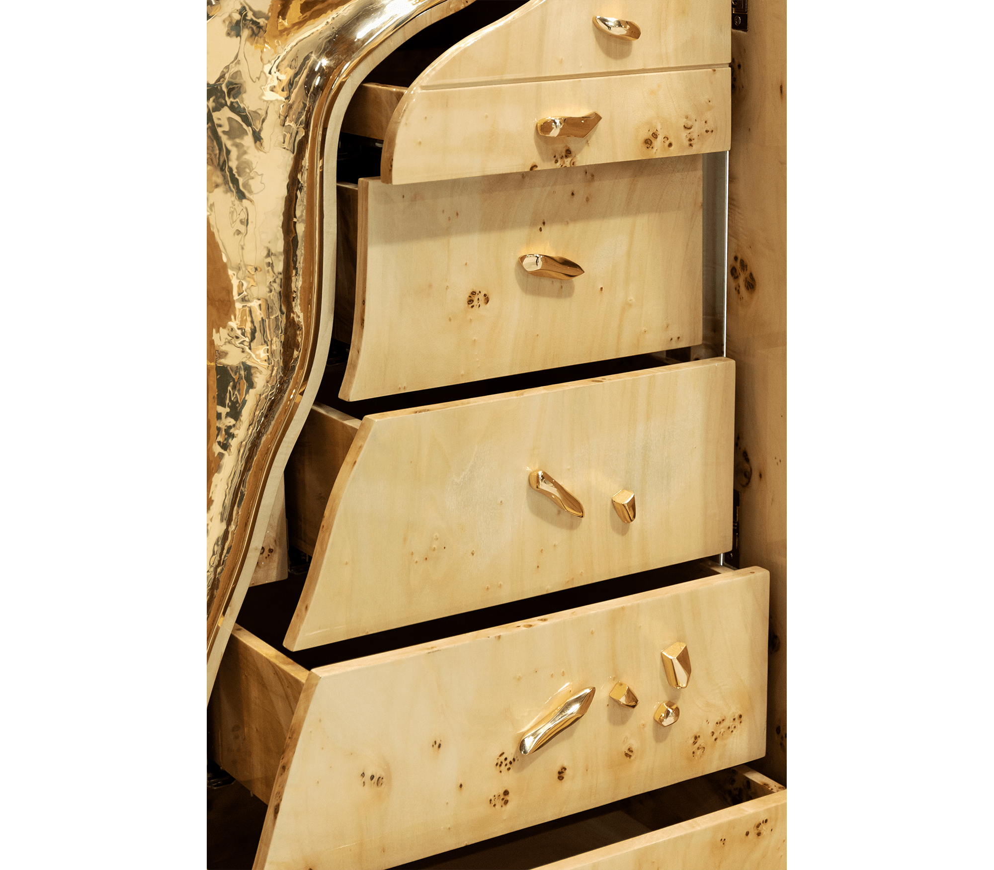 Luxury Walnut Display Cabinet with Sculptural Brass Accents & Hidden Storage