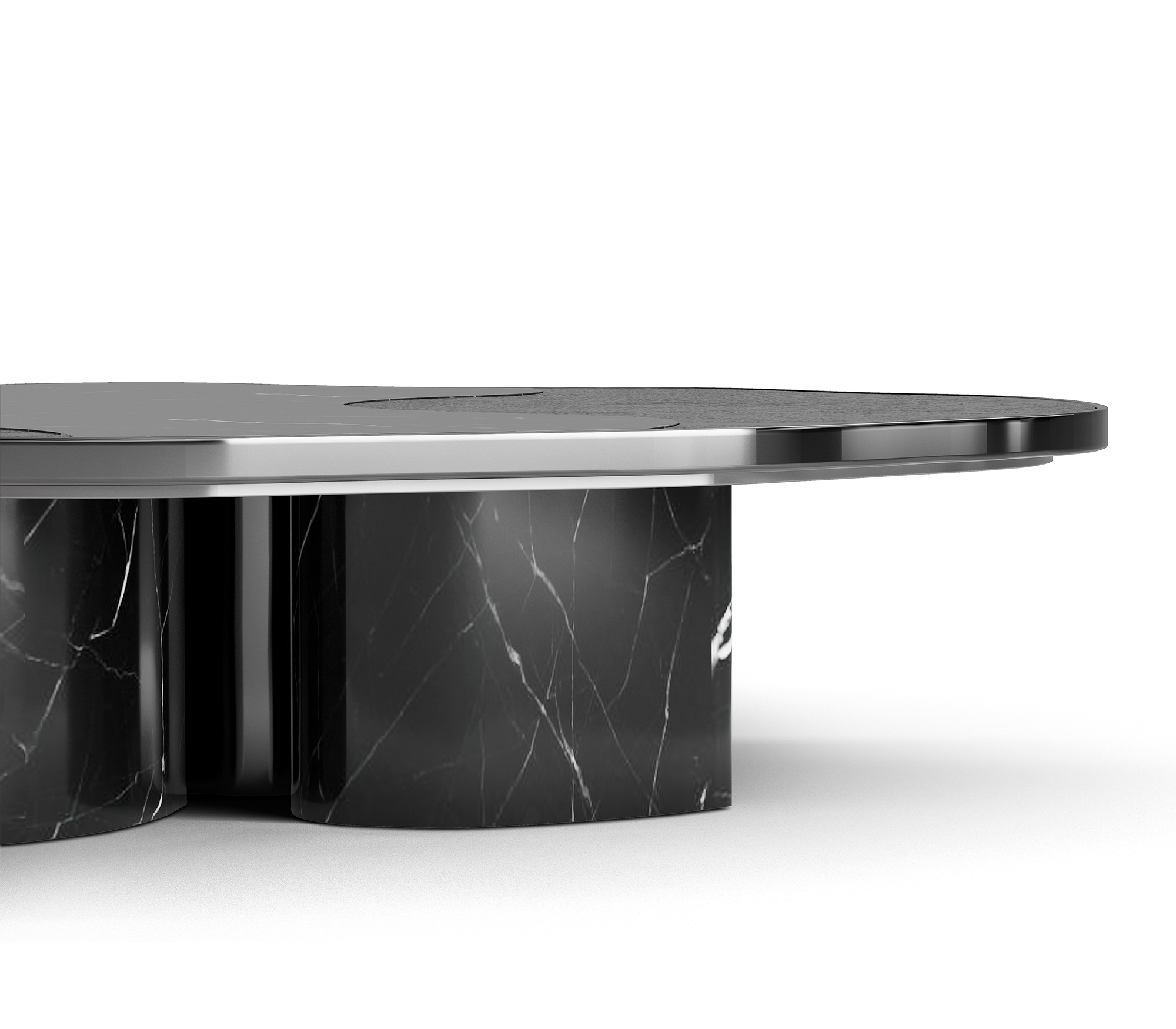 Luxury Calacatta Marble Coffee Table with Black Sculptural Base & Modern Design