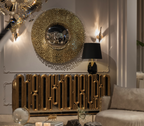 Luxury Gold Sideboard Buffet Cabinet with Sculptural Metal Design & Hidden Storage