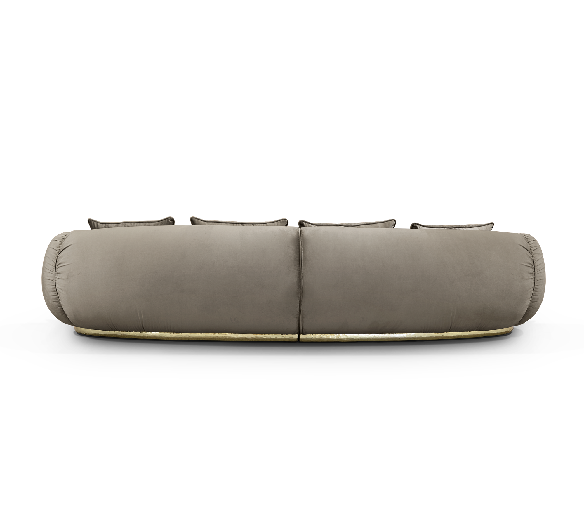 Luxury Curved Sofa with Hand-Hammered Polished Brass Base & Cream Upholstery Design