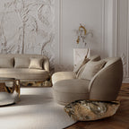 Luxury Sculptural Armchair with Polished Hammered Brass Base & Organic Curved Design