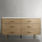 Danny Solid Oak Wood Six-Drawer Dresser with Marble Top Chest Of 6 Drawers Storage Cabinet Modern Style