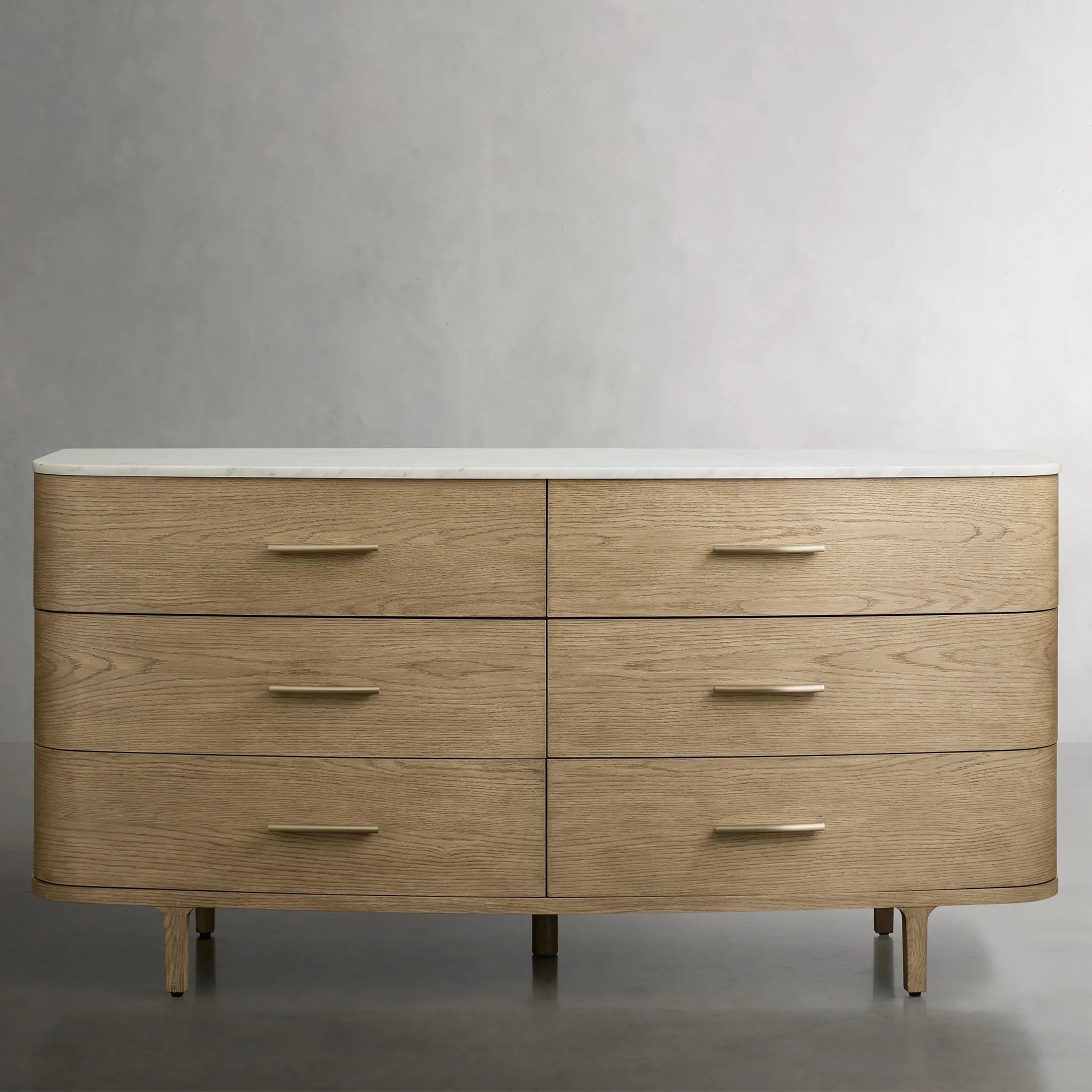 Danny Solid Oak Wood Six-Drawer Dresser with Marble Top Chest Of 6 Drawers Storage Cabinet Modern Style