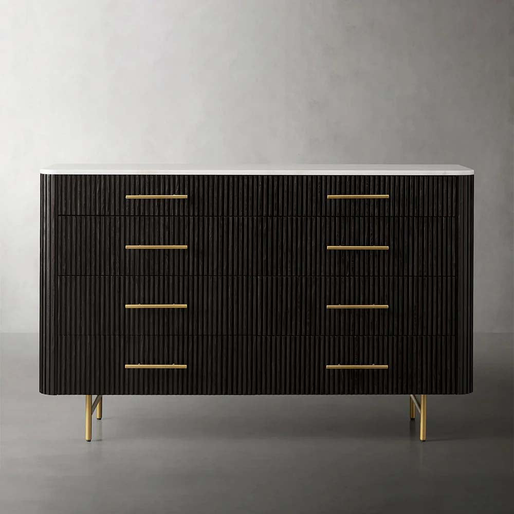 Finnley Wood Eight-Drawer Dresser with Marble or Bluestone Top Rural Chest Of 8-Drawers Cabinet