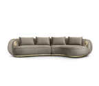 Luxury Curved Sofa with Hand-Hammered Polished Brass Base & Cream Upholstery Design