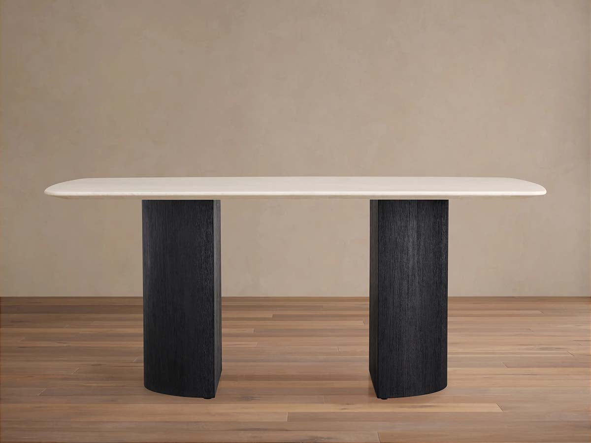 Saint Germain Stone Dining Table with Natural Marble Top Wood Dauphine Base