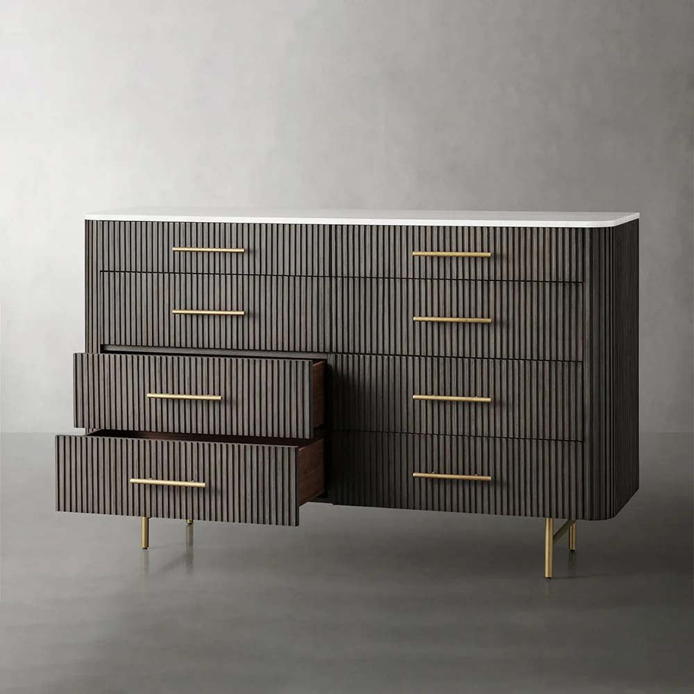 Finnley Wood Eight-Drawer Dresser with Marble or Bluestone Top Rural Chest Of 8-Drawers Cabinet