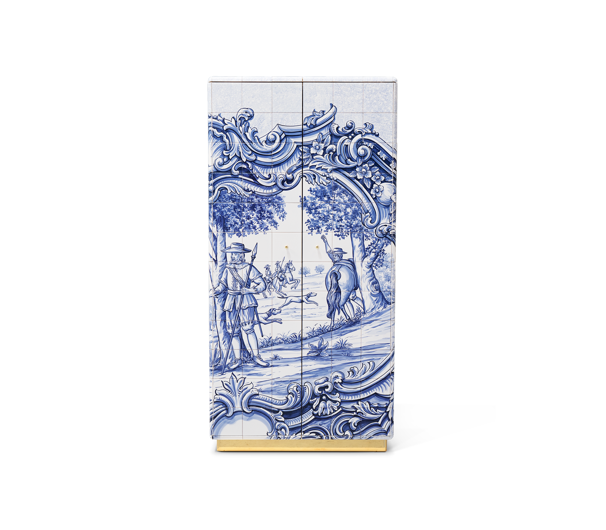 Luxury Display Cabinet with Hand-Painted Tile Artwork, Glass Shelves & Storage