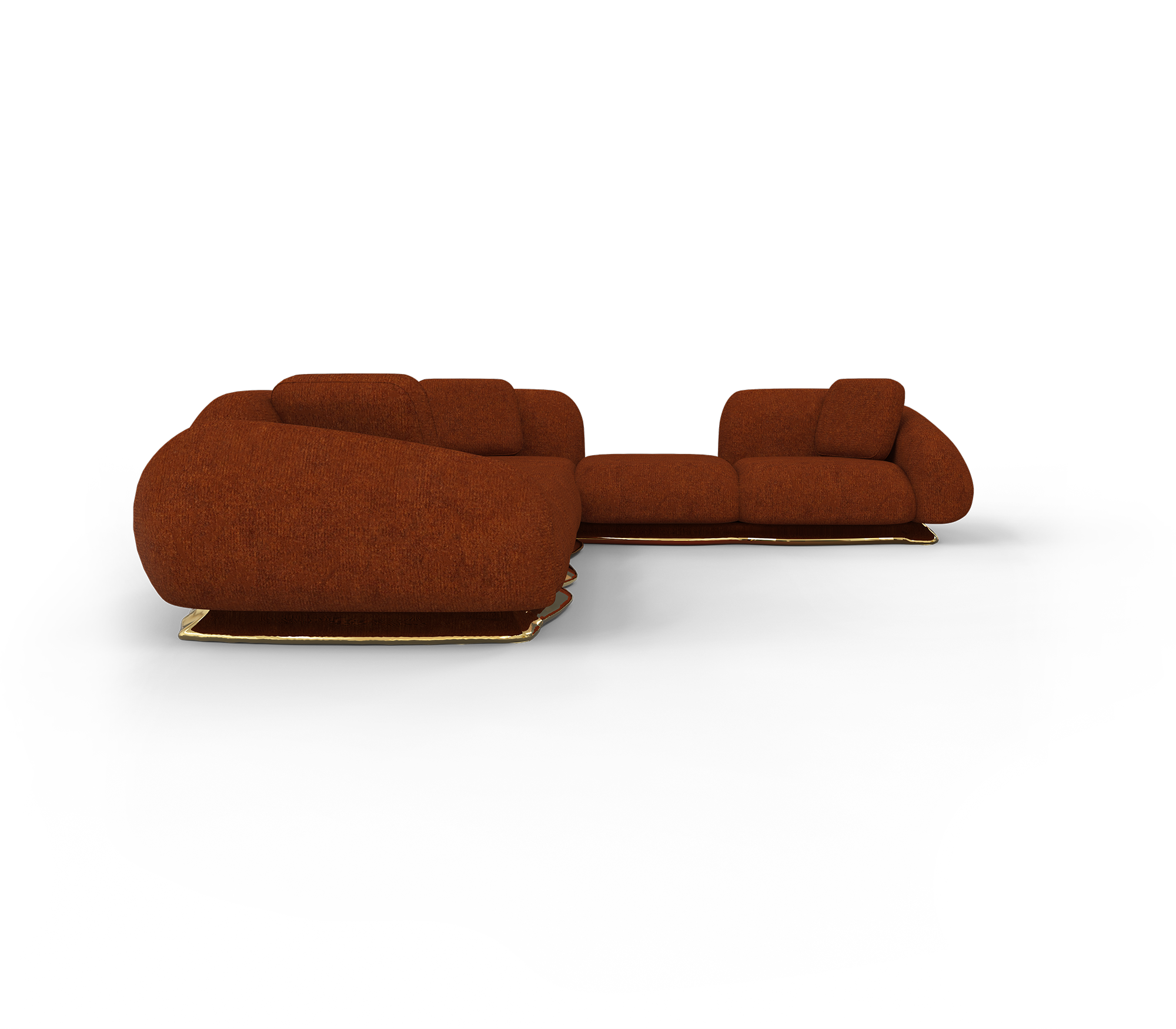 Luxury Modular Velvet Sofa with Polished Brass Base & Sculptural Masterpiece Design