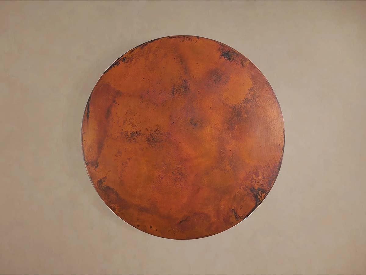 Recycled Metal Round Dining Table Metal Hand-Hammered Top & Black Vertex Iron Base