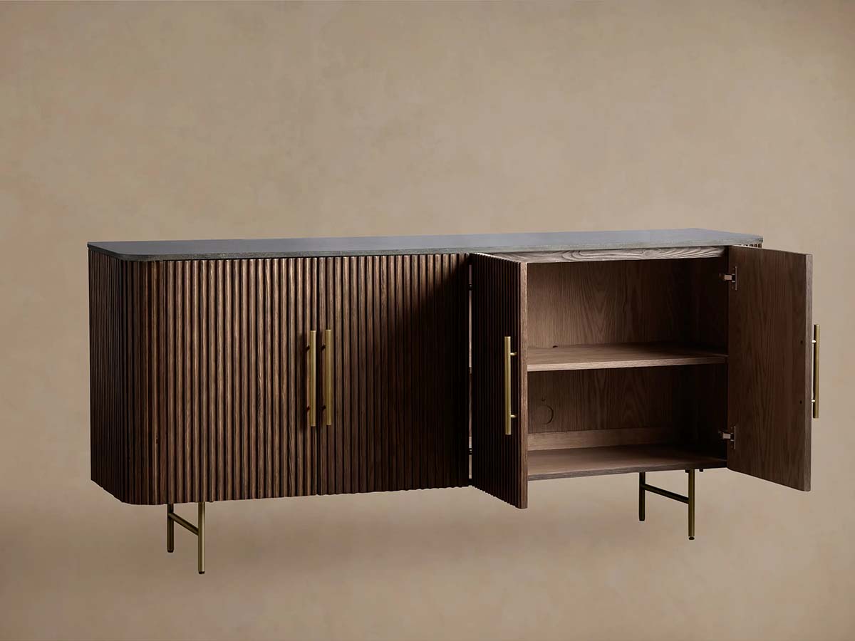 Finnley Wood Sideboard Marble Countertop Buffet Storage Rural Entryways Cabinet