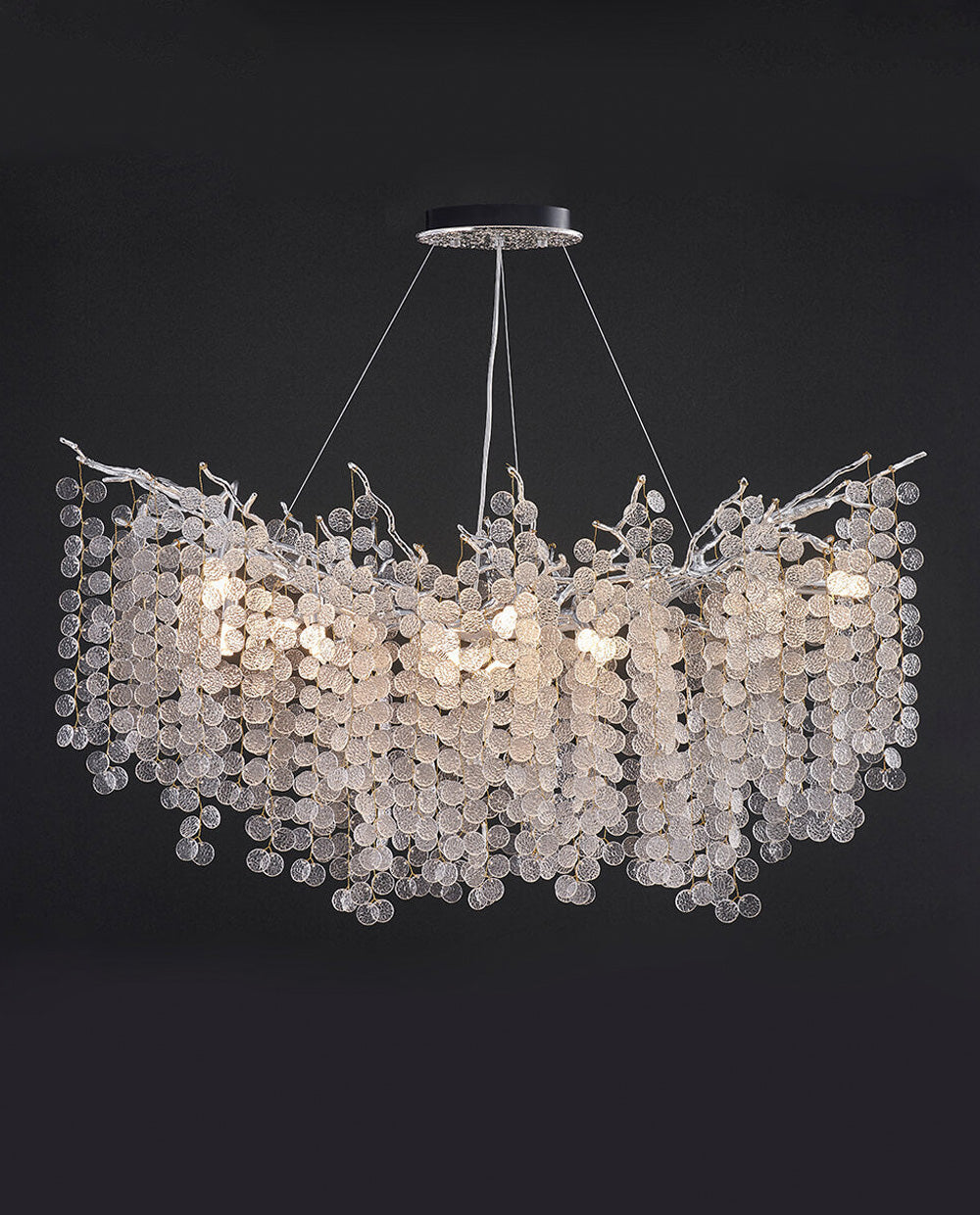 48-72 Inch Modern Linear Chandelier Coin-shaped Glass Drop Chandelier