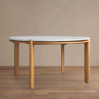 Pyet 48" Round Dining Table with Carrara Marble Top Solid Oak Base